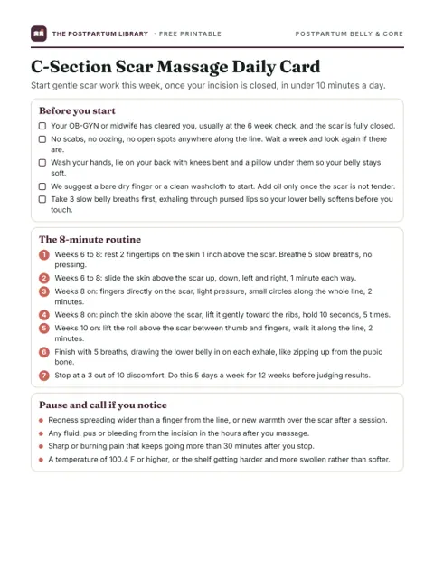 C-Section Scar Massage Daily Card (printable preview)
