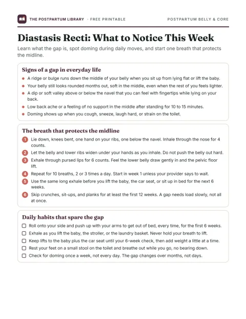 Diastasis Recti: What to Notice This Week (printable preview)